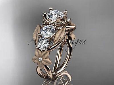 Flower With Leaf Ring Floral Silver Rings for Women Nature 