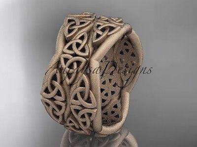 14kt rose gold celtic knot wedding band, matte finish egagement ring CT7352G - Vinsiena Designs