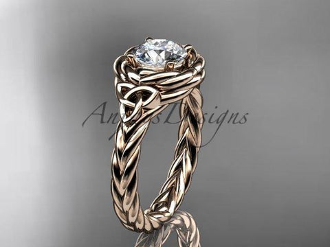 14kt rose gold celtic nautical engagement ring with a "Forever One" Moissanite center stone RPCT9201 - Vinsiena Designs