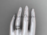 Platinum diamond leaf and vine engagement, wedding set  ADLR151 - Vinsiena Designs