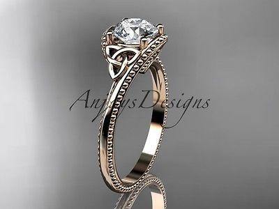 14kt rose gold celtic trinity knot engagement ring Moissanite CT7322 - Vinsiena Designs