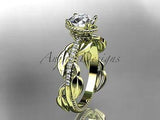 Unique 14k yellow gold diamond leaf and vine, flower engagement ring ADLR231 - Vinsiena Designs