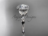 14kt white gold diamond floral engagement ring "Forever One" Moissanite ADLR129 - Vinsiena Designs