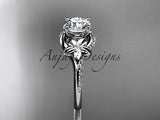 14kt white gold diamond floral  engagement ring "Forever One" Moissanite ADLR125 - Vinsiena Designs