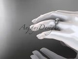 14kt white gold diamond floral  engagement ring "Forever One" Moissanite ADLR125 - Vinsiena Designs