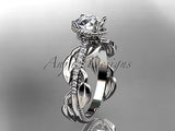 Unique 14k white gold diamond leaf and vine, flower engagement ring ADLR231 - Vinsiena Designs