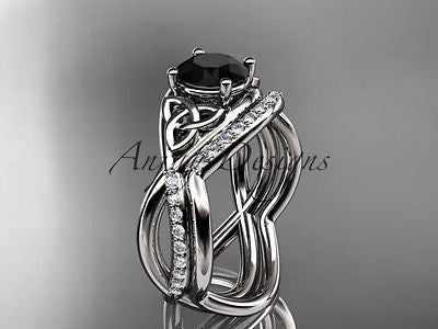Platinum celtic trinity knot  wedding, engagement ring,Black Diamond CT790S