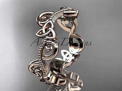 14kt rose gold celtic trinity knot wedding band, engagement ring CT7138G - Vinsiena Designs