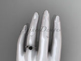 14kt white gold diamond leaf  engagement ring, enhanced Black Diamond ADLR225 - Vinsiena Designs