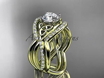 14k yellow gold celtic trinity knot wedding set,double matching band CT790S