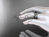 Unique platinum diamond leaf and vine engagement set, Black Diamond ADLR224S - Vinsiena Designs