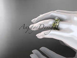 14k yellow gold floral diamond  engagement set "Forever One" Moissanite ADLR270S - Vinsiena Designs