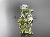 14k yellow gold floral diamond  engagement set "Forever One" Moissanite ADLR270S - Vinsiena Designs