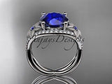 14kt white gold diamond floral engagement ring ADLR167 3.85ct blue Sapphire - Vinsiena Designs