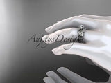 Unique platinum diamond leaf wedding ring, engagement set ADLR225S - Vinsiena Designs