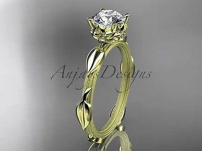14k yellow gold diamond vine and leaf wedding ring, engagement ring ADLR290 - Vinsiena Designs