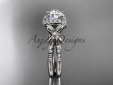 14kt white gold diamond floral engagement ring "Forever One" Moissanite ADLR140 - Vinsiena Designs