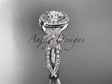 14kt white gold diamond floral engagement ring "Forever One" Moissanite ADLR127 - Vinsiena Designs