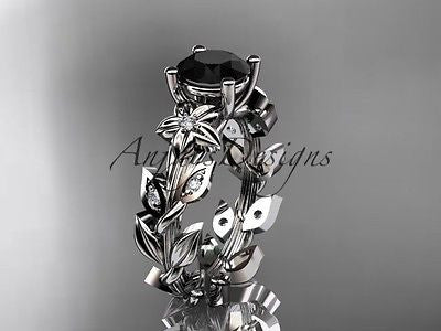 14kt white gold diamond floral engagement ring Black Diamond ADLR215 - Vinsiena Designs
