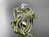 Unique 14kt yellow gold diamond wedding, engagement ring One Moissanite ADLR222S - Vinsiena Designs