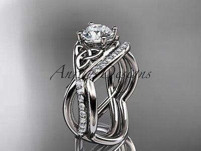 Platinum celtic trinity knot engagement set, wedding ring Moissanite CT790S