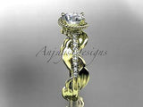 Unique 14k yellow gold diamond leaf and vine, flower engagement ring ADLR231 - Vinsiena Designs