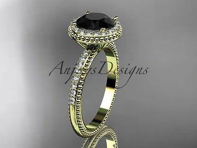 14k yellow gold diamond unique engagement ring,  with a Black Diamond ADER95 - Vinsiena Designs