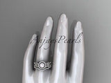 14kt white gold diamond floral wedding ring, engagement set AP127S - Vinsiena Designs