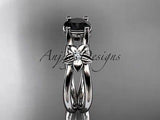 14kt white gold diamond floral wedding ring, engagement Black Diamond ADLR130 - Vinsiena Designs