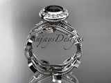 Platinum diamond leaf and vine engagement set Black Diamond ADLR212S - Vinsiena Designs