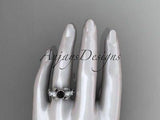 14kt white gold diamond floral, engagement ring, enhanced Black Diamond ADLR69 - Vinsiena Designs