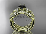 14k yellow gold engagement ring, Black Diamond double matching band CT768S - Vinsiena Designs