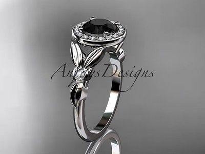 14kt white gold diamond floral wedding ring, engagement Black Diamond  ADLR129 - Vinsiena Designs