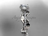 Unique 14k white gold diamond leaf and vine, flower engagement ring ADLR231 - Vinsiena Designs