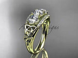 14kt yellow gold diamond celtic trinity knot, three stone engagement ring CT7203 - Vinsiena Designs