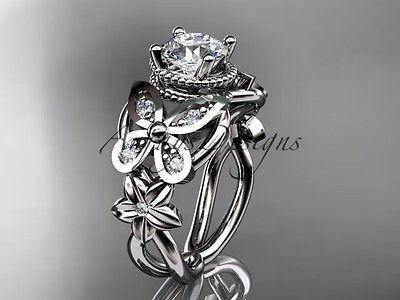 14kt white gold diamond floral, butterfly wedding ring, engagement ring ADLR136 - Vinsiena Designs