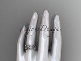 14kt white gold diamond flower, leaf, vine engagement ring, wedding band ADLR161 - Vinsiena Designs