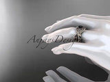 14k rose gold celtic trinity knot wedding set,double band Black Diamond CT790S