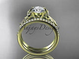 14k yellow gold diamond unique engagement set, wedding ring ADER154S - Vinsiena Designs