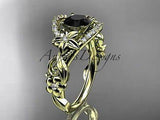 14k yellow gold flower diamond unique engagement ring  Black Diamond ADLR211 - Vinsiena Designs