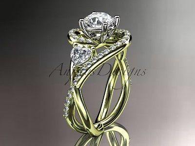 Unique 14k yellow gold diamond engagement ring "Forever One" Moissanite ADLR320 - Vinsiena Designs