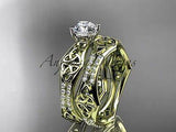 14kt yellow gold diamond celtic trinity ring, triquetra engagement set, CT7353S - Vinsiena Designs