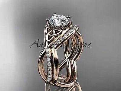 14k rose gold celtic trinity knot engagement set,wedding ring Moissanite CT790S