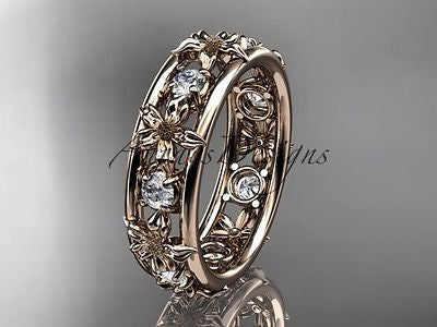 14kt rose gold leaf wedding ring, engagement ring, wedding band ADLR160