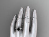 Platinum diamond leaf and vine engagement ring, enhanced Black Diamond ADLR222 - Vinsiena Designs