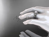 14kt white gold diamond floral wedding ring, engagement ring AP131 - Vinsiena Designs