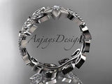 14kt white gold diamond flower, leaf, vine engagement ring, wedding band ADLR161 - Vinsiena Designs
