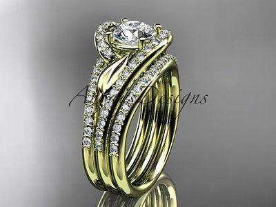 14k yellow gold diamond wedding ring, engagement ring, double band ADLR317S - Vinsiena Designs