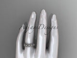 14kt white gold diamond flower wedding, engagement ring, wedding band ADLR163 - Vinsiena Designs