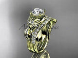 Unique 14k yellow gold diamond flower, leaf and vine wedding ring  ADLR224S - Vinsiena Designs